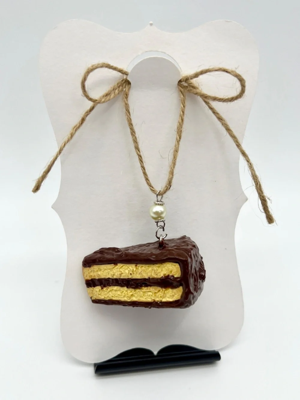 Handmade Yellow Cake with Chocolate Icing Ornament | Miniature Dessert Christmas